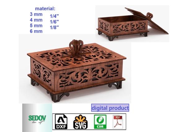 Ornate Filigree Laser Cut Wood Box Ornate filigree laser cut wood box with decorative openings and hinged lid
