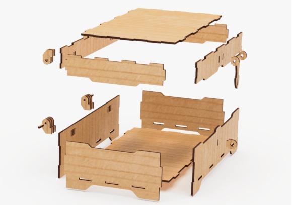 Easy Laser Cut Box Design Easy laser cut box design with interlocking wooden pieces and a hinged lid mechanism