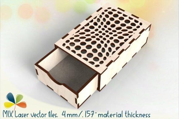 Laser Cut Jewellery Box Sliding Drawer Laser cut jewellery box with sliding drawer and perforated top panel made from light wood material