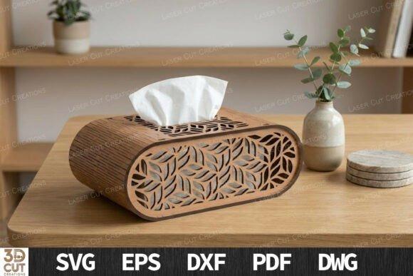 Tissue Box Laser Cut Design Wooden tissue box laser cut with decorative repeating leaf pattern on all sides