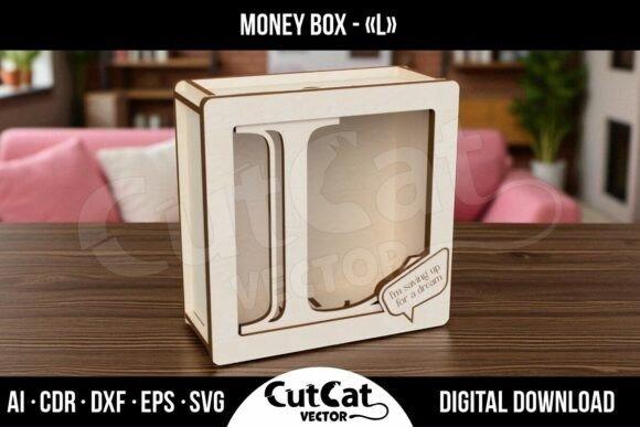 Laser Cut Money Box L Laser cut money box shaped like the letter L with a clear acrylic front and a small speech bubble detail