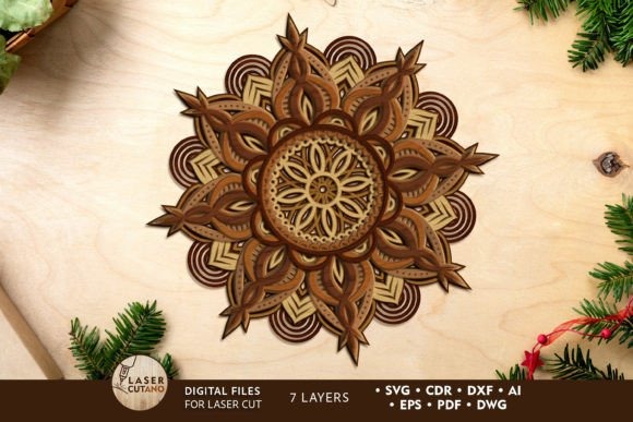 Layered Mandala Wall Art — laser cut decor ideas Layered mandala wall art made from seven laser cut wooden layers in natural wood tones creating — laser cut decor ideas