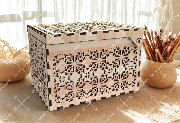 Ornamental Mandala Laser Cut Wood Box Laser cut wood box with intricate ornamental mandala geometric pattern in natural plywood
