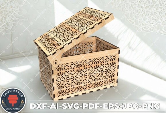 Laser Cut Jewelry Box Mandala Design Laser cut jewelry box with intricate floral and geometric mandala patterns on wood