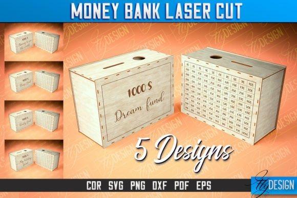 Laser Cut Box Money Bank Wooden laser cut box designed as a money bank with engraved savings goals and a coin slot