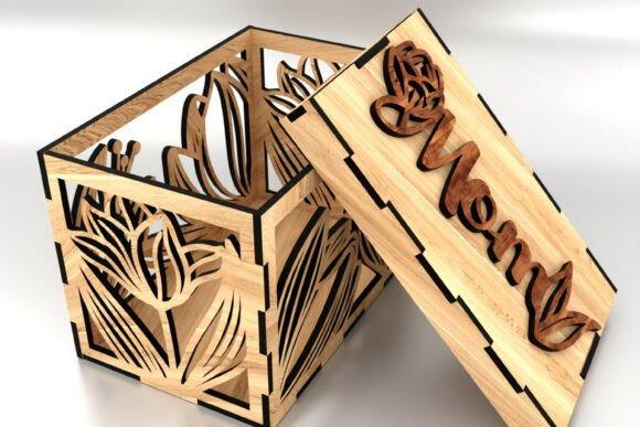 Floral Laser Cut Gift Box — laser cut gift box designs Laser cut gift box designs with floral patterns and engraved Mom text on the lid