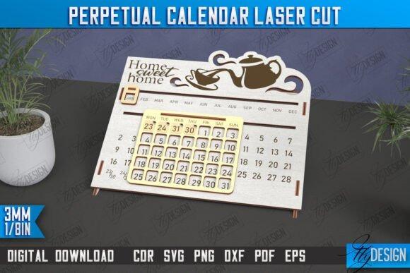 Laser Cut Perpetual Calendar — laser cut perpetual calendar designs Laser cut perpetual calendar designs showing a wooden calendar with adjustable date display and decorative teapot motif