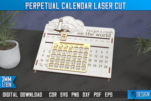 Laser Cut Perpetual Calendar — laser cut perpetual calendar designs laser cut perpetual calendar designs showing a wooden perpetual calendar with a lighthouse and date blocks