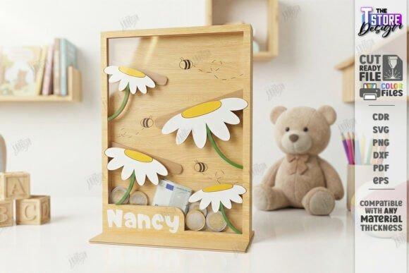 Personalized Laser Cut Box Laser cut box with personalized name Nancy and daisy flower design holding coins