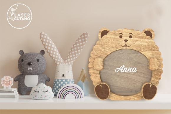 Laser Cut Wood Box Bear Design Laser cut wood box shaped like a bear with the name Anna engraved, displayed on a shelf with soft toys