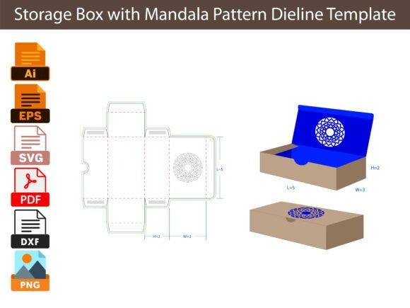Laser Cut Jewellery Box Template Laser cut jewellery box dieline template with mandala pattern and folding tabs for self-locking construction