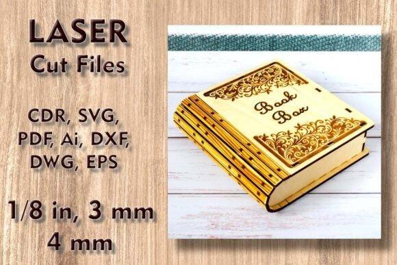 Laser Cut Wooden Box Book Design Laser cut wooden box designed as a decorative book-shaped storage box with intricate floral patterns