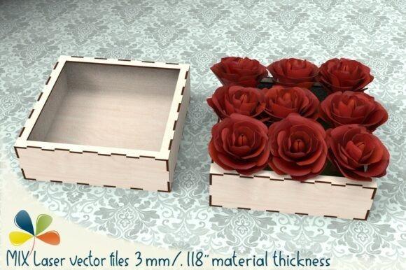 Easy Laser Cut Box with Window Easy laser cut box with a transparent window lid next to a similar box filled with red roses on patterned surface