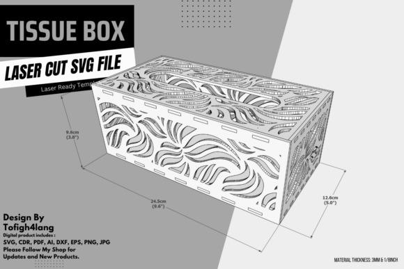Tissue Box Laser Cut Design Tissue box laser cut design with intricate floral and swirl patterns on all sides, dimensions shown