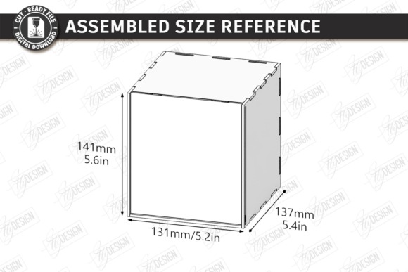 Tissue Box Laser Cut Size Reference Diagram showing assembled size reference of a tissue box laser cut design with dimensions 141mm height, 131mm width, 137mm