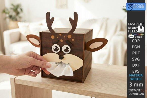 Cute Character Laser Cut Box Laser cut box tissue holder designed as a cute reindeer character with layered wooden pieces