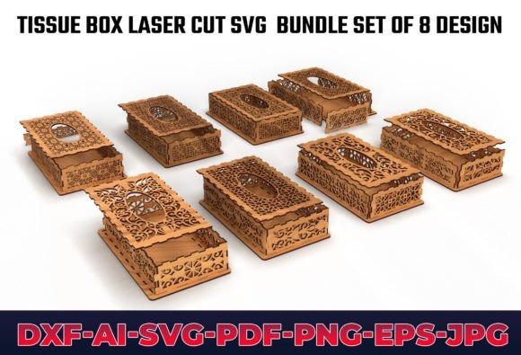 Tissue Box Laser Cut Designs Eight tissue box laser cut designs with intricate decorative patterns in wood material
