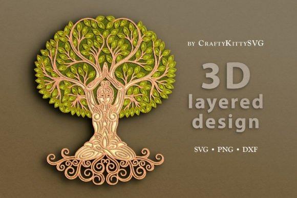 Layered Tree of Life Wall Art — laser cut wall decor 3D layered laser cut wall decor featuring a Tree of Life design with green leaves and intricate roots