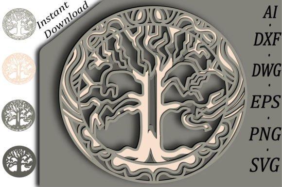 Wooden Laser Cut Wall Decor Layered Tree of Life wooden laser cut wall decor with detailed branches and roots