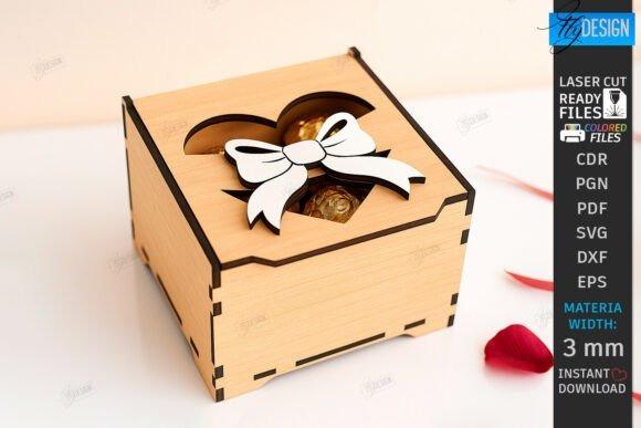 Laser Cut Box with Heart Motif Laser cut box with heart-shaped cutout and bow design on wooden lid, suitable for decorative Valentine’s storage