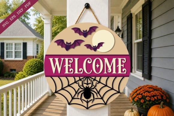 Happy Halloween Laser Cut Sign — happy halloween laser cut signs Happy Halloween laser cut signs featuring a round welcome sign with bats, moon, spiderweb, and spider