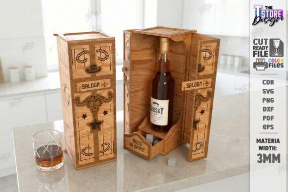 Laser Cut Wooden Box Laser cut wooden box with vintage-style whiskey gift box design and engraved decorative elements