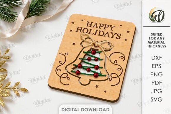 Wooden Laser Cut Card Personalized wooden laser cut greeting card with engraved 'Happy Holidays' message and decorative Christmas — laser cut card
