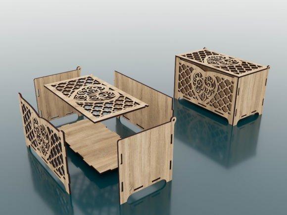 Laser Cut Wood Box Design Laser cut wood box with decorative cutouts and intricate floral patterns on lid and sides