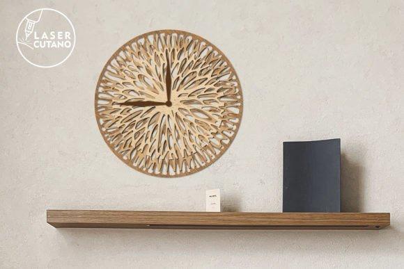 Laser Cut Wooden Wall Clock — laser cut wood projects Laser cut wood projects featuring a decorative wooden wall clock with intricate leaf pattern design
