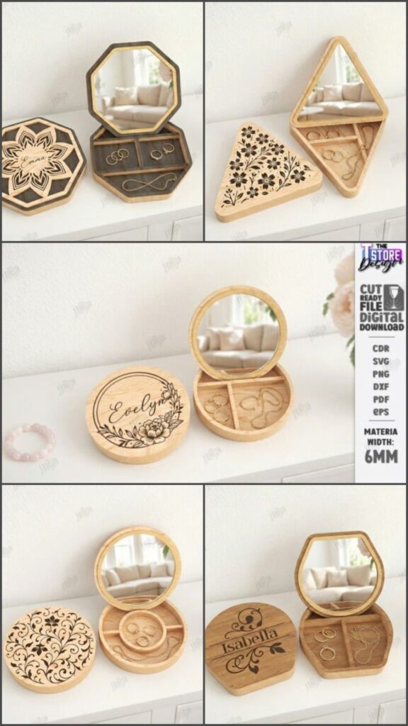 Laser Cut Jewellery Box Designs laser cut jewellery box designs with mirrors and decorative engravings in various shapes and personalized styles
