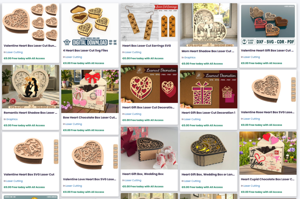 Heart-Shaped Laser Cut Jewellery Box Heart-shaped laser cut jewellery box with intricate decorative patterns on the lid made from wood and acrylic