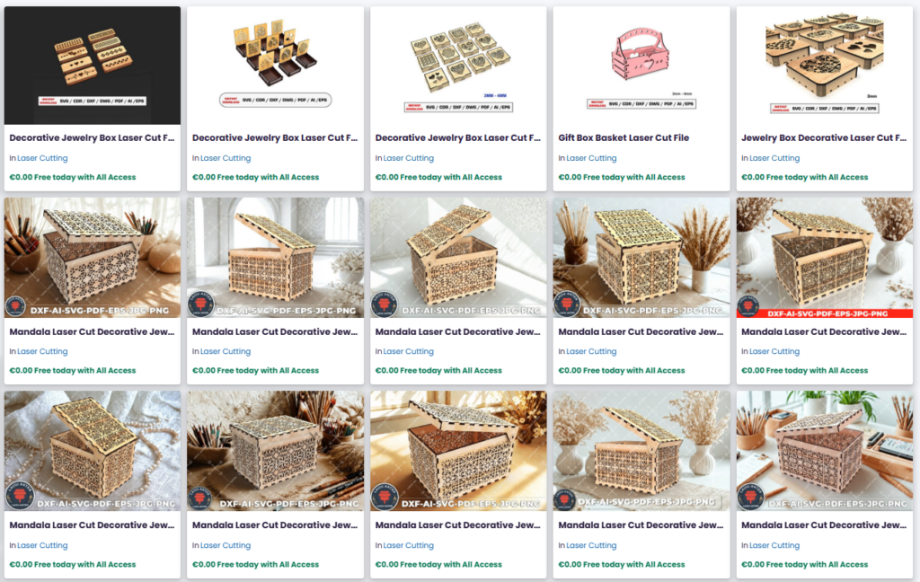 Shallow Decorative Jewellery Box — laser cut jewellery box Laser cut jewellery box with shallow decorative design made from wood showing intricate patterns and open lid
