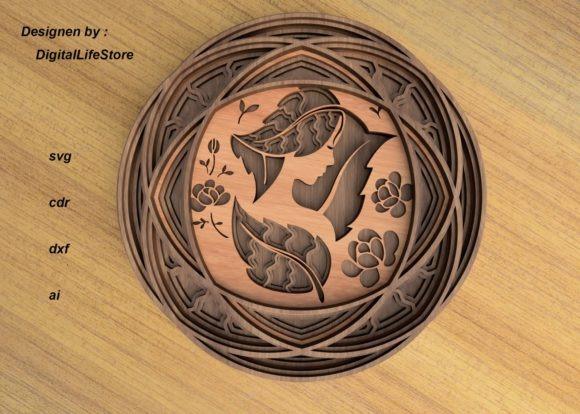 Multilayer Laser Cut Wall Decor Round multilayer laser cut wall decor with floral and leaf patterns in wood tones