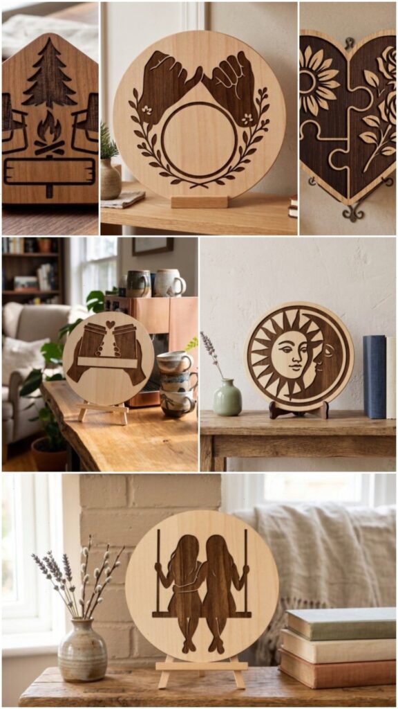 Laser Engraving Projects for Gifts, Signs and Home Decor 2 Laser engraving projects for gifts and home featuring wooden decor signs with nature and celestial designs