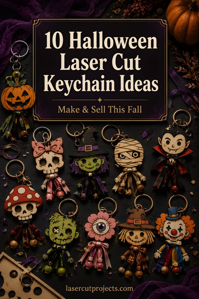 10 Halloween Laser Cut Keychain Ideas to Make and Sell Laser cut keychain ideas are perfect for building a fun Halloween craft collection with pumpkins, witches, skulls, mummies, vampires, zombies, and other spooky characters. Explore 10 wooden Halloween keychain ideas for seasonal gifts, bag charms, craft fairs, and handmade products. #LaserCutKeychain #HalloweenCrafts #LaserCutting