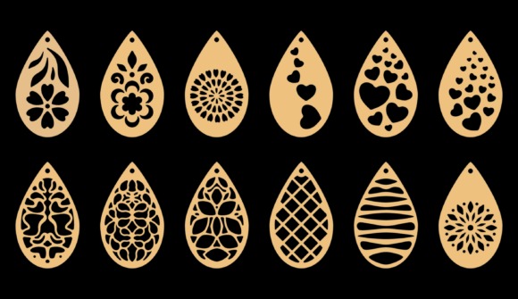 45 Best Laser Cut Acrylic Jewelry Ideas 2 Twelve laser cut acrylic earring designs with various floral and geometric patterns in teardrop — laser cut acrylic jewelry