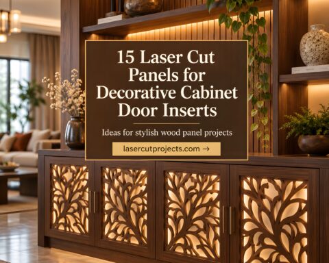 laser cut panels for cabinet door with intricate leaf patterns on wooden cabinet doors in a modern living room