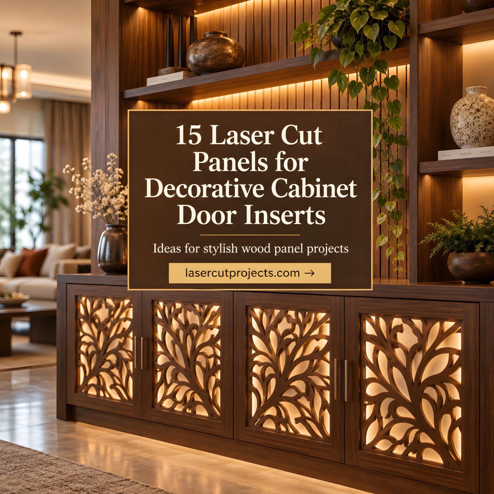 laser cut panels for cabinet door with intricate leaf patterns on wooden cabinet doors in a modern living room