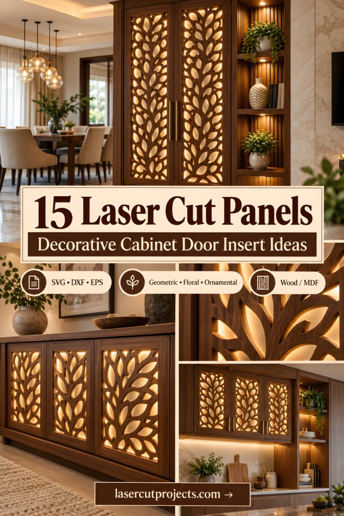15 Laser Cut Panels for Decorative Cabinet Door Insert Projects 1 Laser cut panels for cabinet door inserts with decorative leaf patterns in wood finish