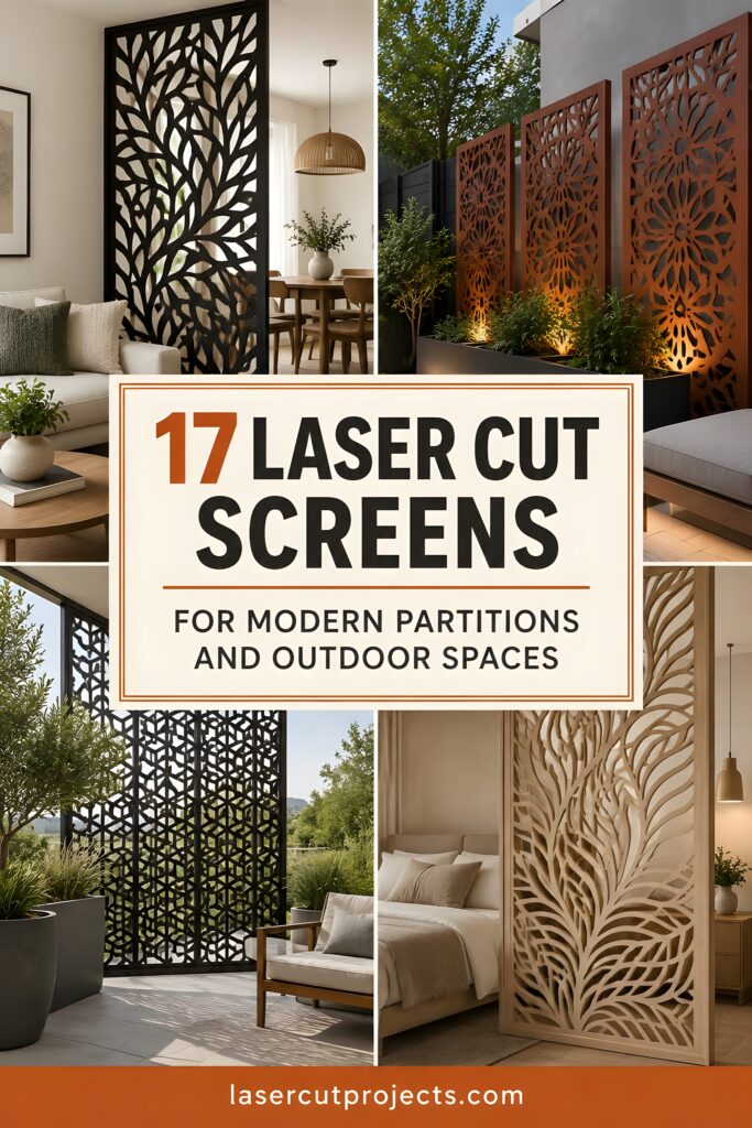17 Laser Cut Screens for Modern Partitions and Outdoor Spaces 1 Laser cut screens for partitions with various intricate geometric and floral patterns in indoor and outdoor modern spaces