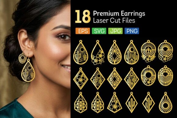 45 Best Laser Cut Acrylic Jewelry Ideas 3 Laser cut acrylic jewelry featuring 18 varied earring designs in gold color for coordinated collections