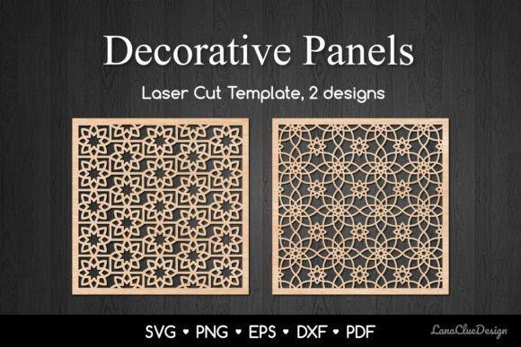 45 Laser Cut Panels for Indoor and Outdoor Features 10 Two decorative laser cut panels with geometric and floral patterns in square format for modular screen design