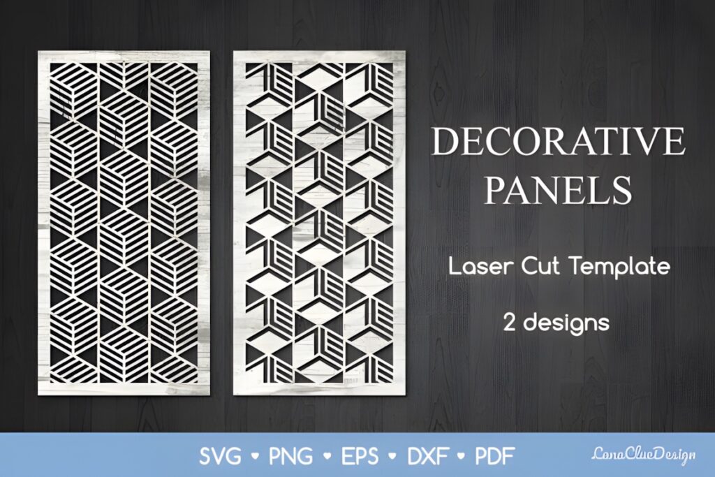 33 Modern Cnc Jaali Design Ideas for Modern Architectural Spaces 12 Two vertical modern CNC jaali design panels with abstract geometric patterns in 1:2 format for decorative architectural use