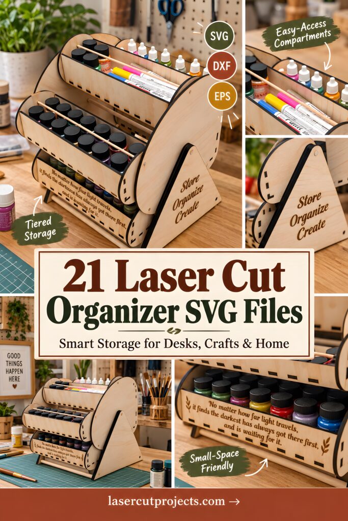21 Laser Cut Organizer SVG Files for Home Storage Projects 1 laser cut organizer with tiered storage and easy-access compartments for desks and crafts