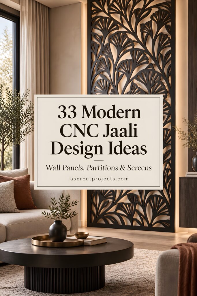 33 Modern Cnc Jaali Design Ideas for Modern Architectural Spaces 1 Modern CNC jaali design wall panel with floral geometric pattern in a contemporary living room