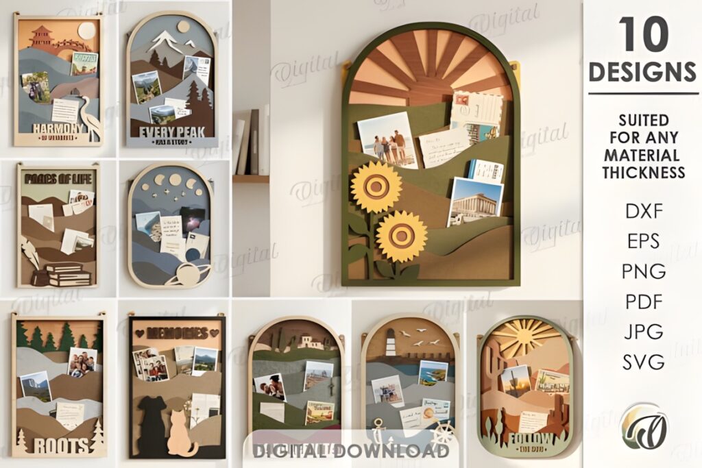 21 Laser Cut Organizer SVG Files for Home Storage Projects 4 laser cut organizer set with 10 different designs for home storage and display, featuring nature and memory themes