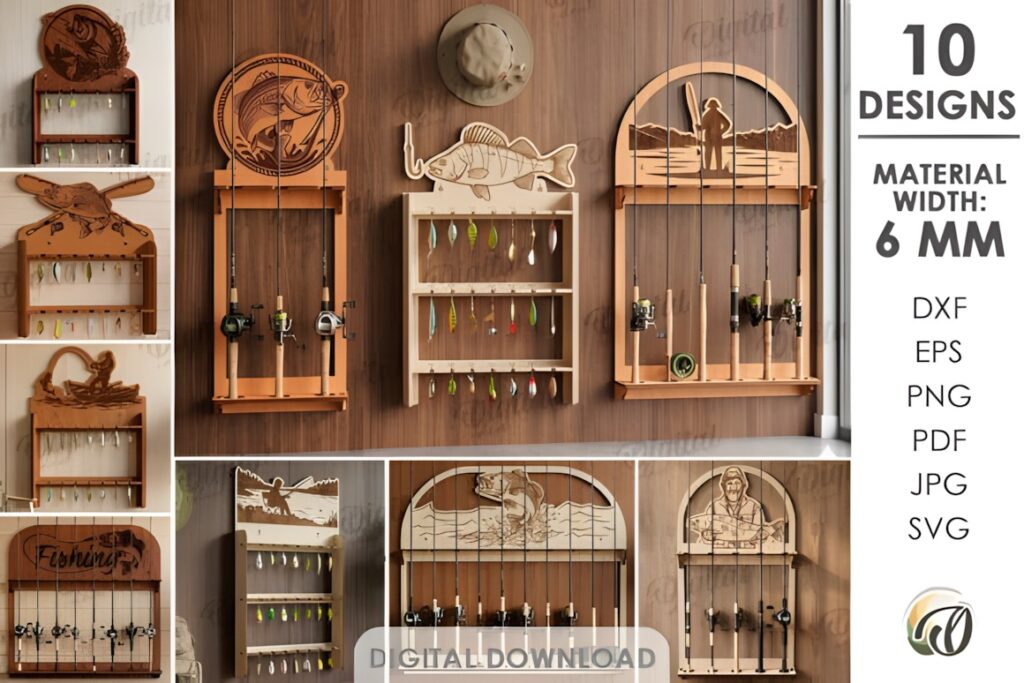 21 Laser Cut Organizer SVG Files for Home Storage Projects 7 Laser cut organizer for fishing rods and lures made from 6 mm material with multiple display designs