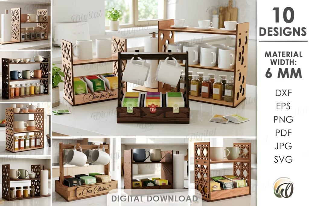 21 Laser Cut Organizer SVG Files for Home Storage Projects 40 laser cut organizer set with 10 designs for kitchen storage made from 6 mm material