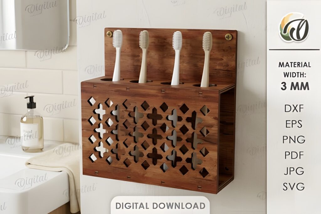 21 Laser Cut Organizer SVG Files for Home Storage Projects 33 Laser cut organizer wooden 3D toothbrush holder mounted on bathroom wall for upright toothbrush storage