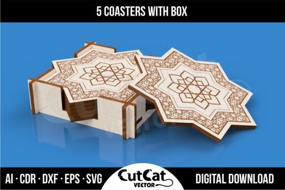 Laser Engraving Ideas for 10 Useful Home Projects 8 Decorative engraved coasters with intricate patterns and a matching storage box for laser engraving ideas for home decor